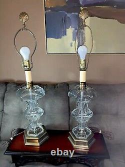 FREDERICK COOPER Lamps WithOriginal Signed Shades ANTIQUE BRASS & GLASS ORBS Pair