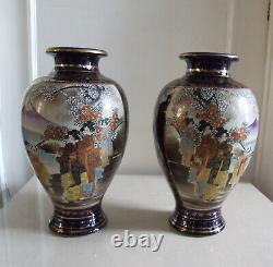 Fabulous Pair of Original Antique Gilded Hand-Painted Chinese Vases Signed