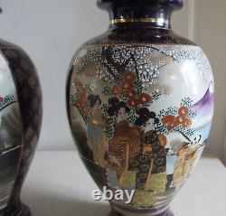 Fabulous Pair of Original Antique Gilded Hand-Painted Chinese Vases Signed