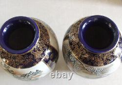 Fabulous Pair of Original Antique Gilded Hand-Painted Chinese Vases Signed