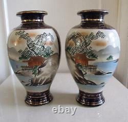 Fabulous Pair of Original Antique Gilded Hand-Painted Chinese Vases Signed