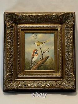 Fabulous Vintage a Couple Birds In On The Tree By Sonje Framed And Signed