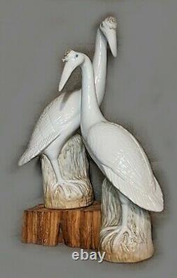 Famille Rose Chinese Export Porcelain Cranes Pair 17 Exceptional Qing MINT