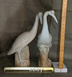 Famille Rose Chinese Export Porcelain Cranes Pair 17 Exceptional Qing MINT