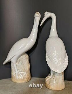 Famille Rose Chinese Export Porcelain Cranes Pair 17 Exceptional Qing MINT