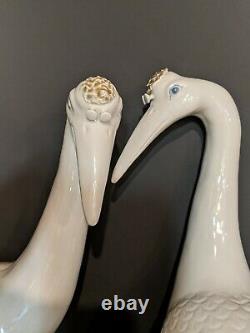 Famille Rose Chinese Export Porcelain Cranes Pair 17 Exceptional Qing MINT