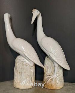 Famille Rose Chinese Export Porcelain Cranes Pair 17 Exceptional Qing MINT