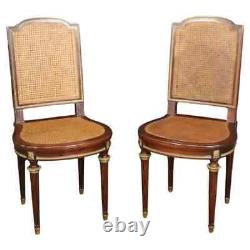 Fantastic Rare Caned Bronze Ormolu Signed Francoise Linke Pair Side Chairs