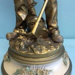 Figural Lamp Pair Spelter after Adrien-Etienne Gaudez Signed, Paris Foundry Mark