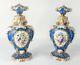 Fine Antique Pair Of Old Paris Garniture Vases Urns Floral Decoration Signed Sgm