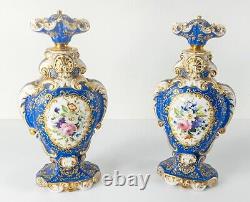 Fine Antique Pair of Old Paris Garniture Vases Urns Floral Decoration Signed SGM