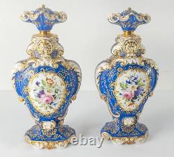 Fine Antique Pair of Old Paris Garniture Vases Urns Floral Decoration Signed SGM