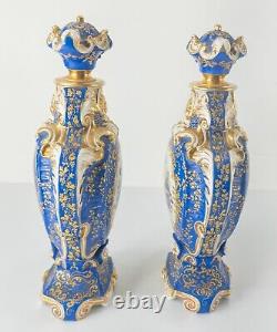 Fine Antique Pair of Old Paris Garniture Vases Urns Floral Decoration Signed SGM