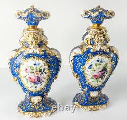 Fine Antique Pair of Old Paris Garniture Vases Urns Floral Decoration Signed SGM