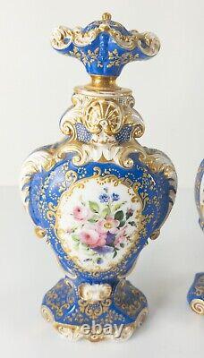 Fine Antique Pair of Old Paris Garniture Vases Urns Floral Decoration Signed SGM