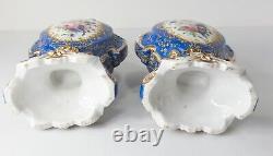 Fine Antique Pair of Old Paris Garniture Vases Urns Floral Decoration Signed SGM