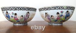 Fine Mirror Pair Chinese Porcelain Bowls Hand Thrown Painted Signed