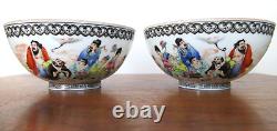 Fine Mirror Pair Chinese Porcelain Bowls Hand Thrown Painted Signed