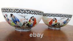 Fine Mirror Pair Chinese Porcelain Bowls Hand Thrown Painted Signed