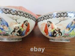 Fine Mirror Pair Chinese Porcelain Bowls Hand Thrown Painted Signed