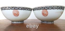 Fine Mirror Pair Chinese Porcelain Bowls Hand Thrown Painted Signed