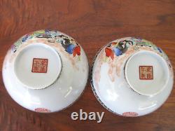 Fine Mirror Pair Chinese Porcelain Bowls Hand Thrown Painted Signed