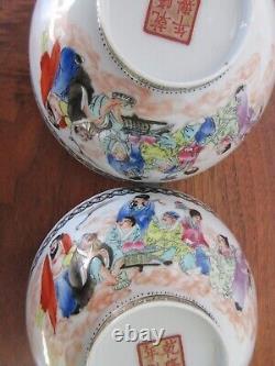 Fine Mirror Pair Chinese Porcelain Bowls Hand Thrown Painted Signed