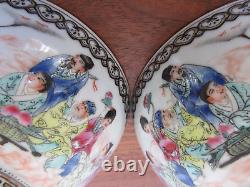 Fine Mirror Pair Chinese Porcelain Bowls Hand Thrown Painted Signed