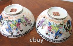 Fine Mirror Pair Chinese Porcelain Bowls Hand Thrown Painted Signed