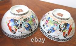 Fine Mirror Pair Chinese Porcelain Bowls Hand Thrown Painted Signed