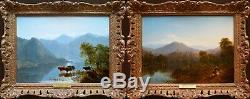 Fine PAIR Original 19thC Oil Paintings Scottish Morning & Dusk Landscapes 1860