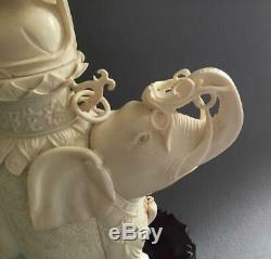 Fine Pair Antique Chinese Carved Seated Kwan Yin Signed