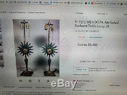 Fine Pair MID Century Pepe Mendoza Sun Lamps With Inlaid Stone Signed