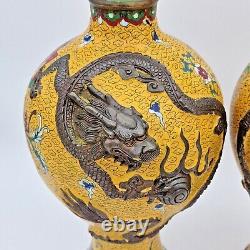 Fine Pair Of Heavy Chinese Cloisonne Raised Dragon Vases 50 CM