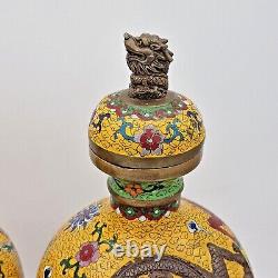 Fine Pair Of Heavy Chinese Cloisonne Raised Dragon Vases 50 CM