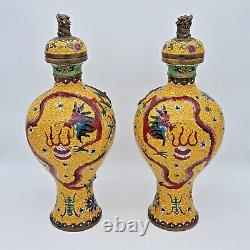 Fine Pair Of Heavy Chinese Cloisonne Raised Dragon Vases 50 CM