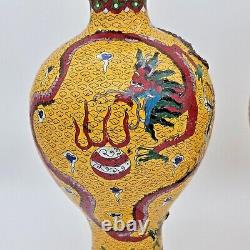 Fine Pair Of Heavy Chinese Cloisonne Raised Dragon Vases 50 CM