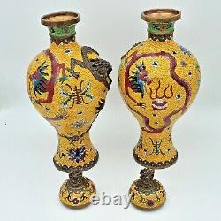 Fine Pair Of Heavy Chinese Cloisonne Raised Dragon Vases 50 CM