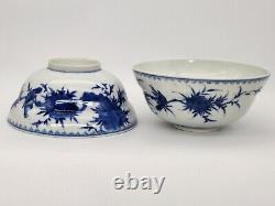 Fine Pair Signed Antique Chinese Blue White Republic Period Bowls