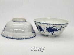 Fine Pair Signed Antique Chinese Blue White Republic Period Bowls