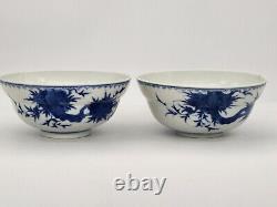 Fine Pair Signed Antique Chinese Blue White Republic Period Bowls