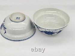 Fine Pair Signed Antique Chinese Blue White Republic Period Bowls