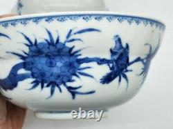 Fine Pair Signed Antique Chinese Blue White Republic Period Bowls