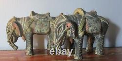 Fine Pair of ANTIQUE CHINSE QING DYNASTY Art Pottery Elephants Signed