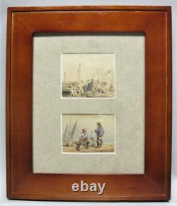 Fine Pair of ANTIQUE MINIATURE PAINTINGS of Ships THOMAS SHOTTER BOYS c. 1850