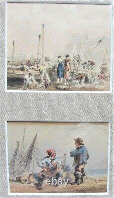 Fine Pair of ANTIQUE MINIATURE PAINTINGS of Ships THOMAS SHOTTER BOYS c. 1850