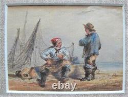 Fine Pair of ANTIQUE MINIATURE PAINTINGS of Ships THOMAS SHOTTER BOYS c. 1850