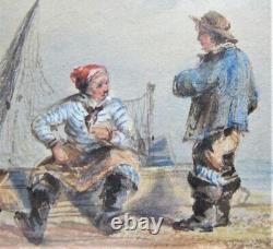 Fine Pair of ANTIQUE MINIATURE PAINTINGS of Ships THOMAS SHOTTER BOYS c. 1850