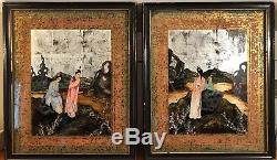 Fine Pair of Antique Chinese Reverse Painting on glass Women Signed C W Berry