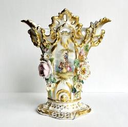 Fine Pair of Antique Paris Porcelain Vases Genre Scenes 19th C French Signed JD